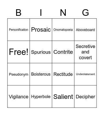 Vocab 7 Bingo Card