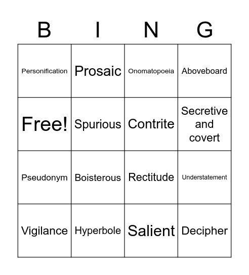 Vocab 7 Bingo Card