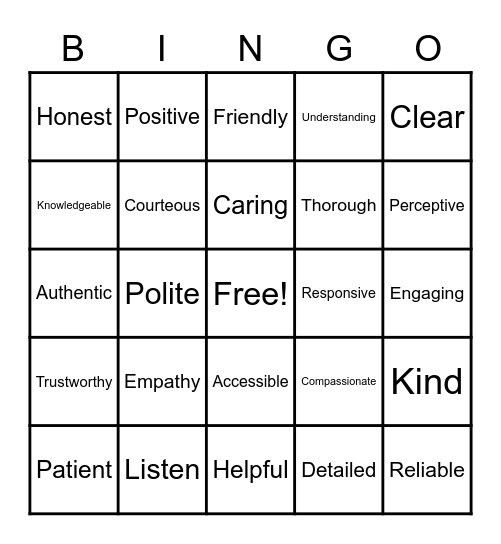 Customer Service Week Bingo Card