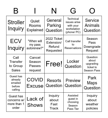 CALL CENTER BINGO! Bingo Card