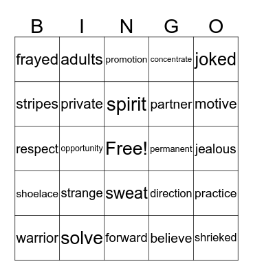 The Karate Class Mystery Bingo Card