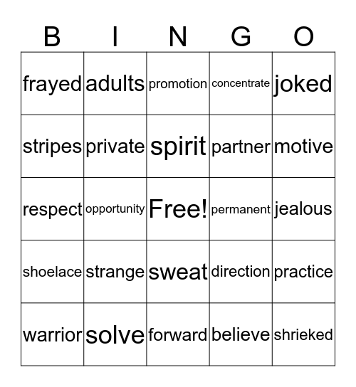 The Karate Class Mystery Bingo Card