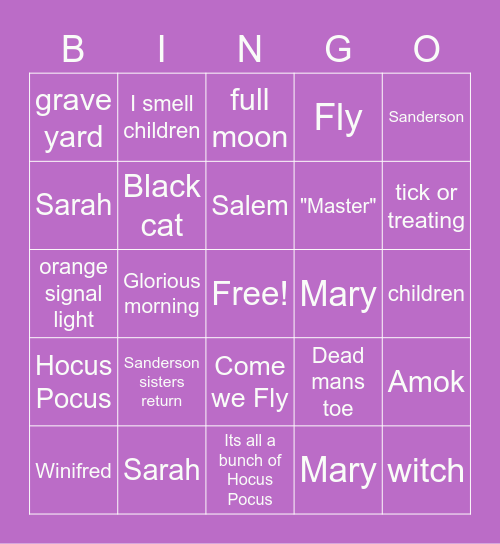 Hocus Pocus Bingo Card