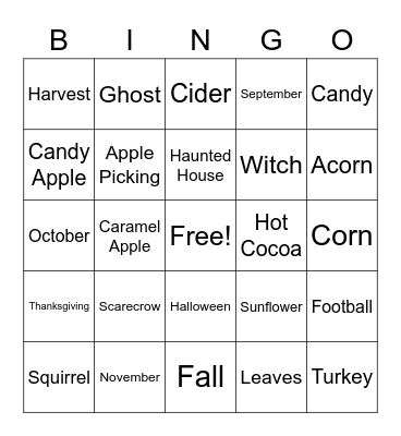 Davies L&H Fall BINGO Card