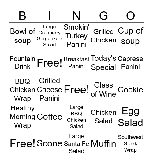 White Street Cafe  Bingo Card