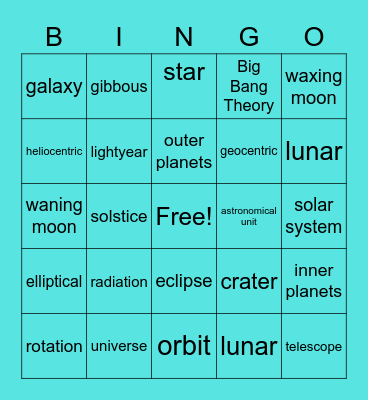 Astronomy Bingo Card