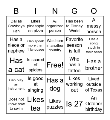 Find my friends who... Bingo Card