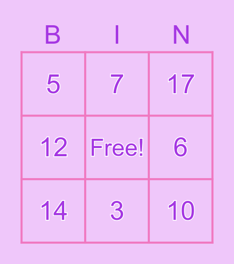 Numbers 1-19! Bingo Card