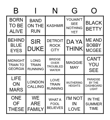 ROCKIN WITH THE 70'S Bingo Card