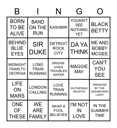 ROCKIN WITH THE 70'S Bingo Card