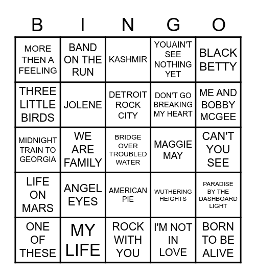 ROCKIN WITH THE 70'S Bingo Card