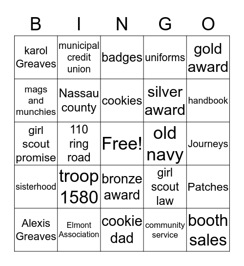 girl scout bingo Card