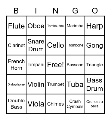 Music Instrument Bingo Card