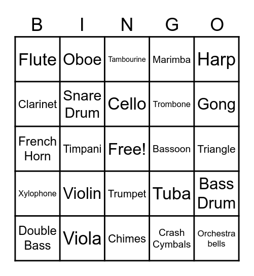 Music Instrument Bingo Card