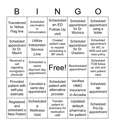 Primary Care Bingo Card