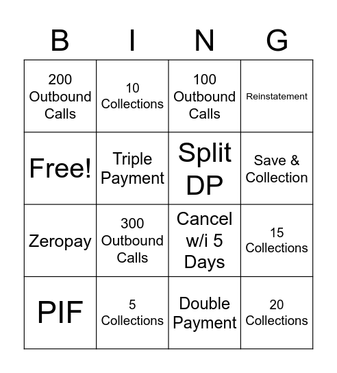 COLLECTIONS BINGO Card