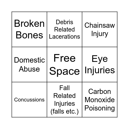 Hospital Hurricane BINGO Card