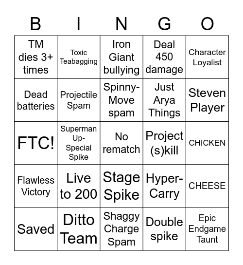 Multiversus Bingo Card