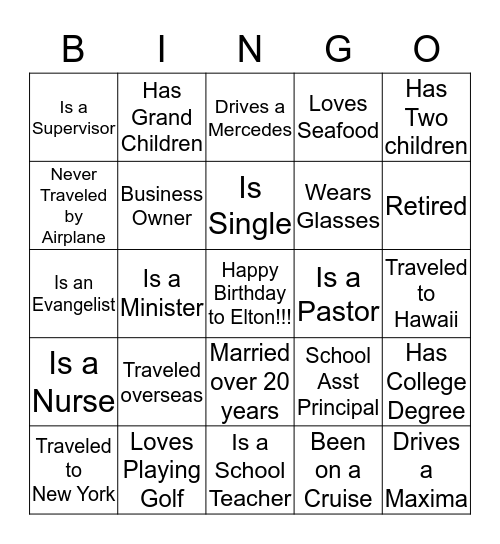 Elton's 70th Birthday Bingo Card