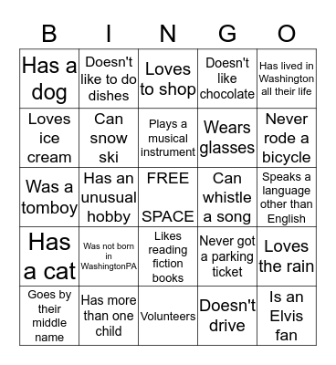 People Bingo Card