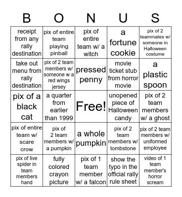 Road Rally Bingo Card