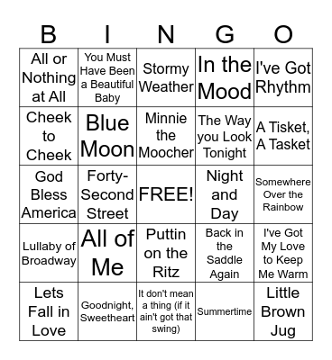 Popular Songs of the 1930's Bingo Card