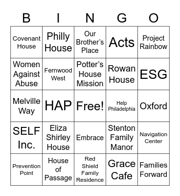 Office of Homeless Services Emergency and Temporary Housing Bingo Card