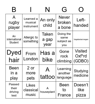 Find someone who is/has... Bingo Card