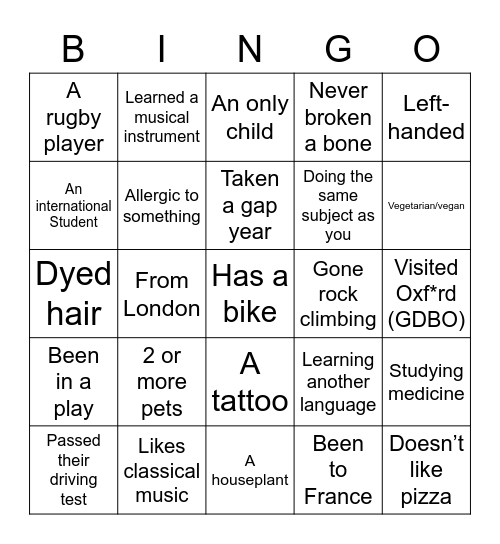 Find someone who is/has... Bingo Card
