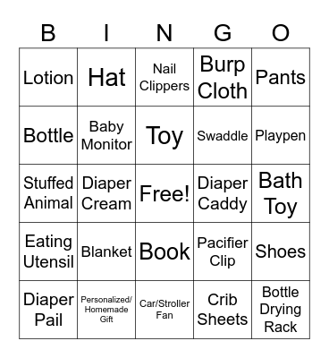 Baby Gift BINGO Card