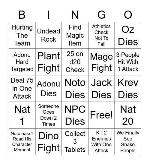 DnD Bingo Card