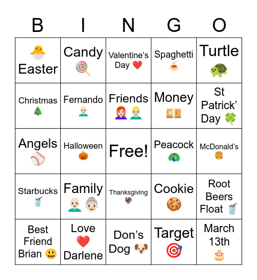 All About Me Bingo Card