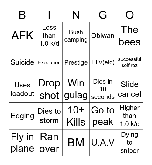Caldera warzone bingo Card