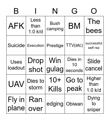 Caldera warzone bingo Card