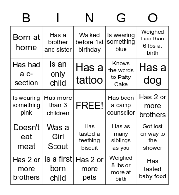 Abi and Trimar's Baby Shower Bingo Card