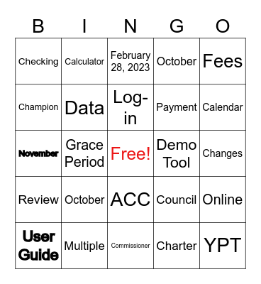 Recharter Bingo Card