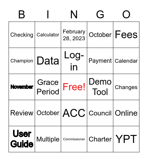 Recharter Bingo Card