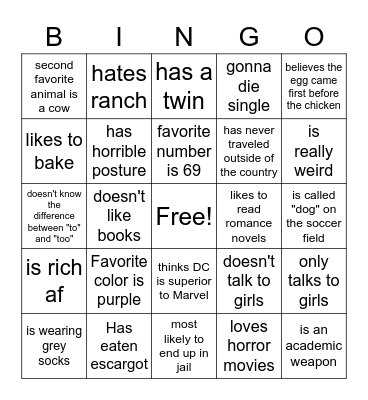 hoco party Bingo Card