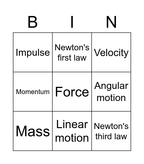 Movement Bingo Card