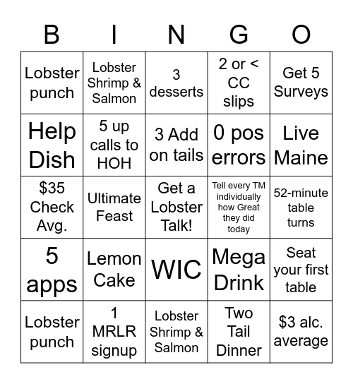 Lobstar Bingo! Bingo Card