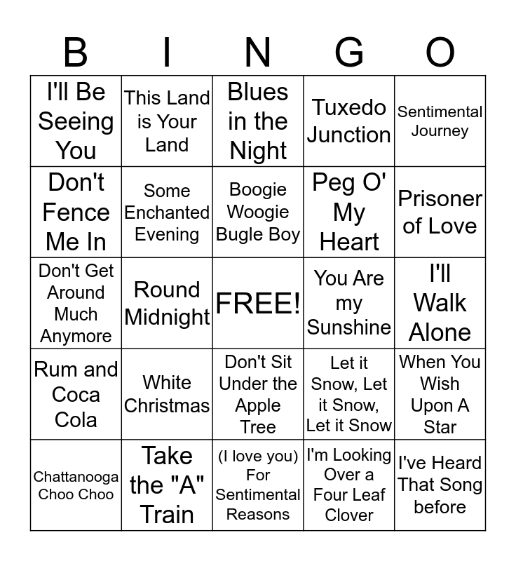 Popular Songs of the 1930's Bingo Card