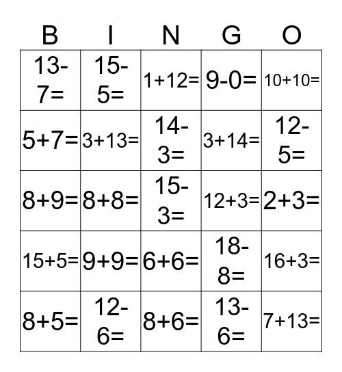 MATH Bingo Card