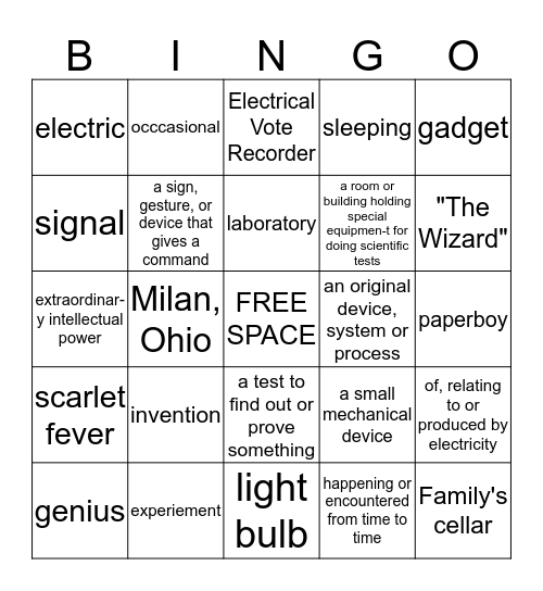 Young Thomas Edison Bingo Card