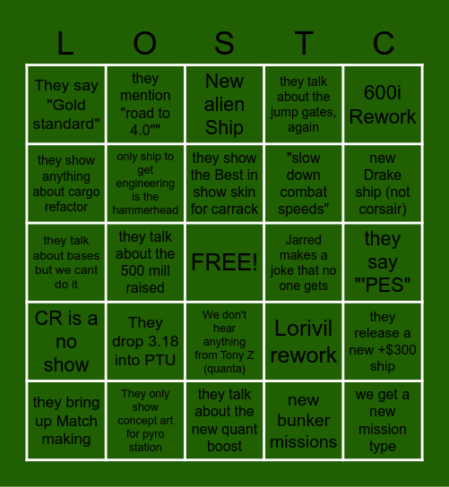 Lost Corp Citizen Con 2952 Bingo Card