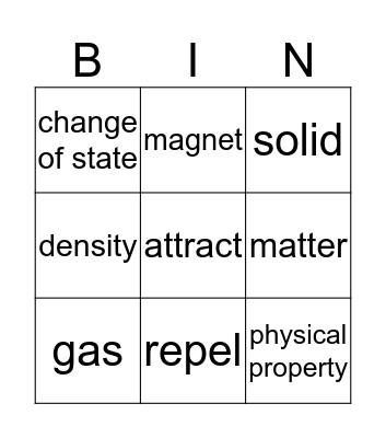 Matter and Its Properties Review Bingo Card