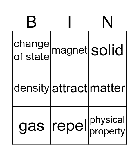 Matter and Its Properties Review Bingo Card