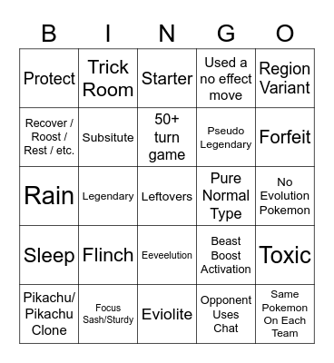Pokemon Showdown Random Battles Bingo Card