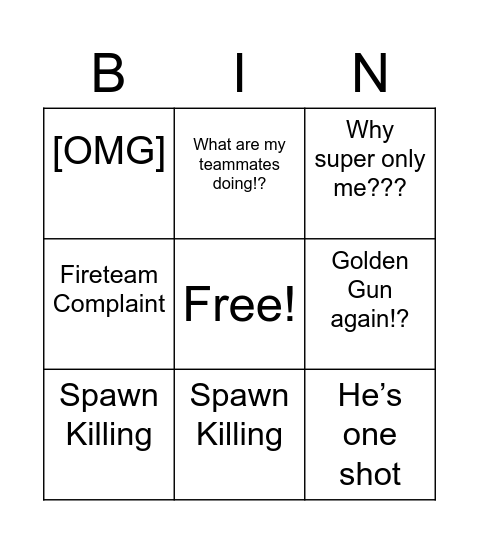 Crucible Bingo Card