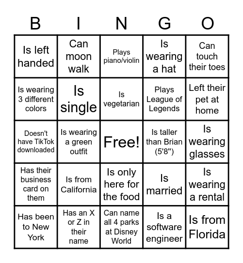 Somebody Who Bingo Card