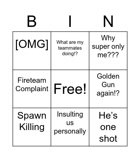 Crucible Bingo Card